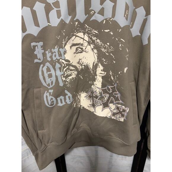 Watson Luxe FOG Fear of God Streetwear Hoodie Large Brown Christ Graphic NWT - Picture 2 of 12